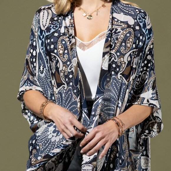 Bohemian Blue Paisley Jacquard Print Kimono Cardigan One Size - Picture 9 of 9